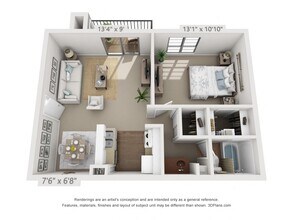 1 Bedroom, 1 Bath C 370 floor plan